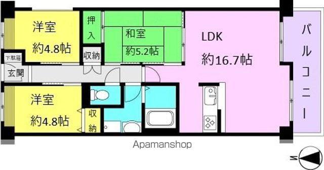 崇徳院ハイツ(3LDK/4階)の間取り写真