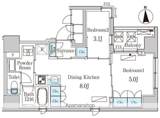 ザ・ライオンズフォーシア八丁堀(2DK/7階)の間取り写真