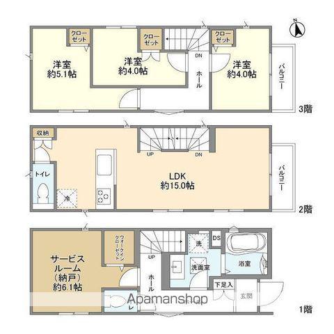 東京地下鉄南北線 王子神谷駅 徒歩14分 3階建 築3年(3SLDK)の間取り写真
