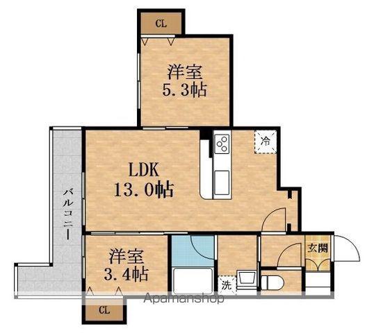 レグリア今里 ノース(2LDK/2階)の間取り写真