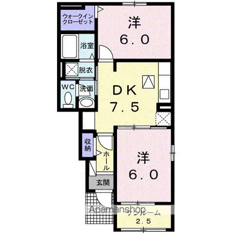 メリータイム Ⅰ(2DK/1階)の間取り写真