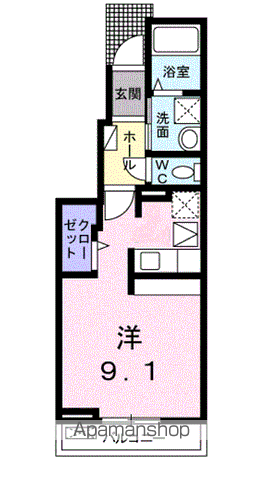 セラピアⅢ(1K/1階)の間取り写真