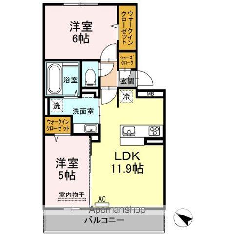 D-ROOMパークサイド吉塚(2LDK/2階)の間取り写真