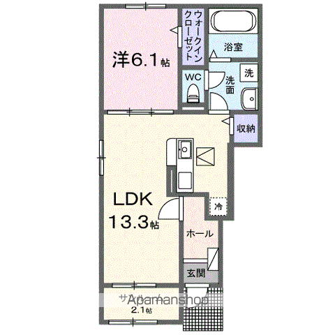 カーサ・ラッフィナートⅡ B(1LDK/1階)の間取り写真