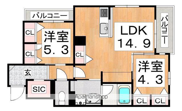 シャーメゾン南田辺Ⅱ(2LDK/3階)の間取り写真