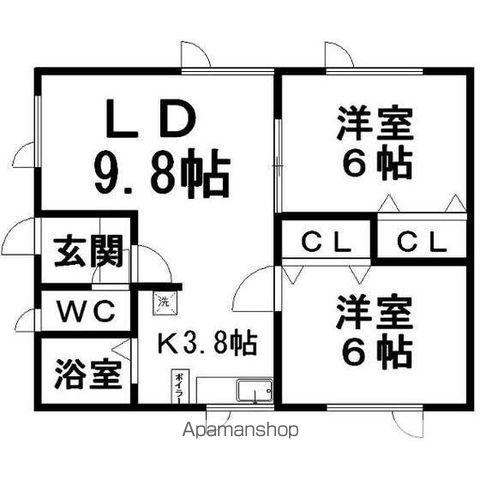 石北本線 北見駅 バス乗車時間：10分 美山小学校バス停で下車 徒歩5分 1階建 築52年(2LDK)の間取り写真