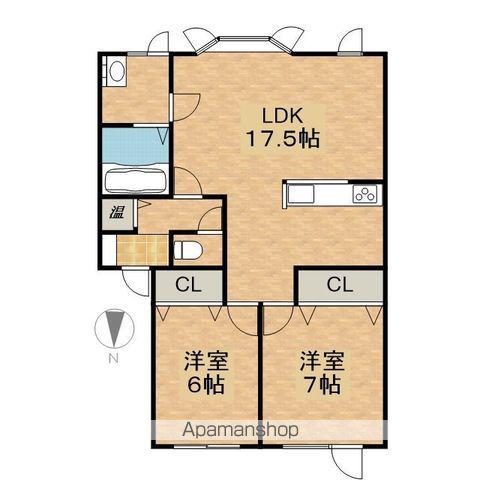 YUTORIRO DEUX2(2LDK/2階)の間取り写真