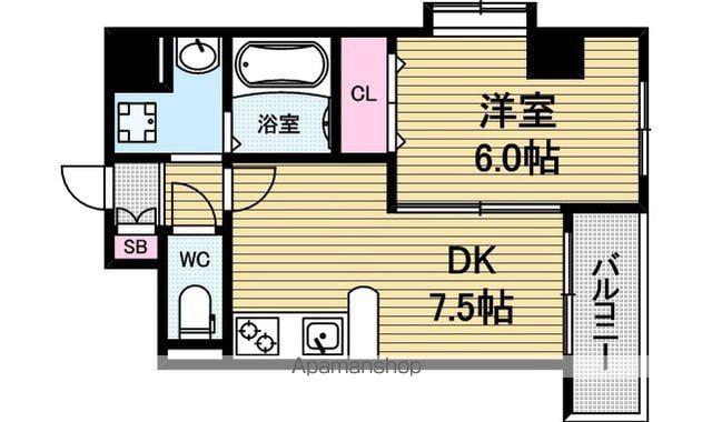 パラッツォディ上本町(1DK/7階)の間取り写真
