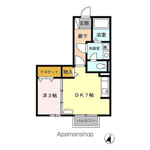 リビングタウンかじま台 A棟(1DK/2階)の間取り写真