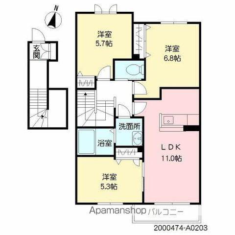 フローラルスター(3LDK/2階)の間取り写真