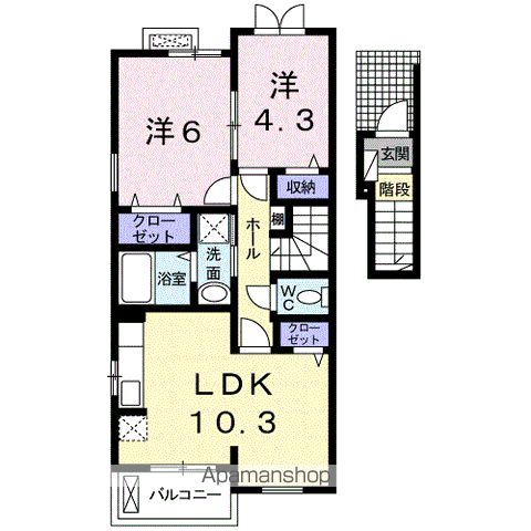 リノ小松原Ⅱ(2LDK/2階)の間取り写真