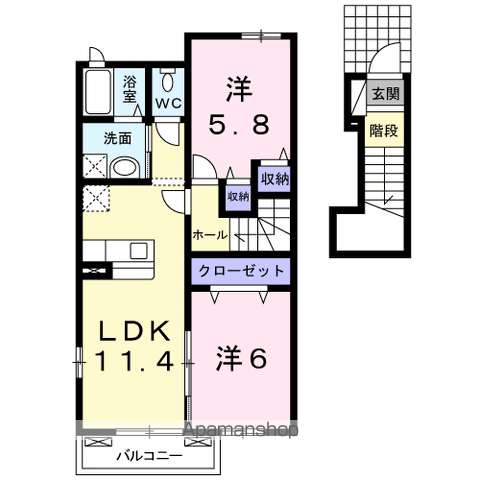 グラン・ソレイユA(2LDK/2階)の間取り写真