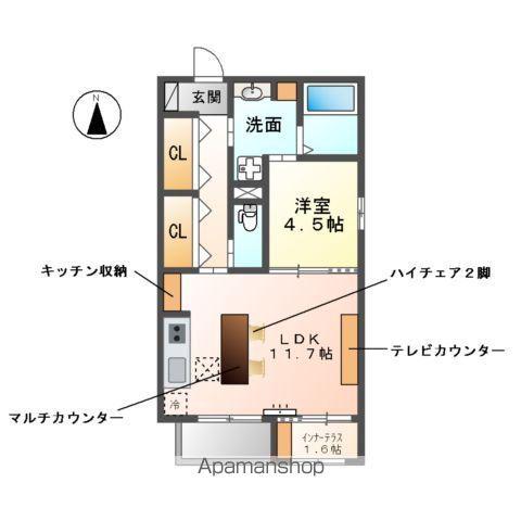 東区出来町マンション(1LDK/1階)の間取り写真