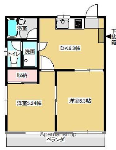 わかばコーポ(2DK/1階)の間取り写真