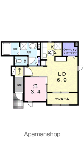 ティーグル ドゥー(1LDK/1階)の間取り写真
