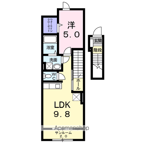コンフォート北諏訪(1LDK/2階)の間取り写真