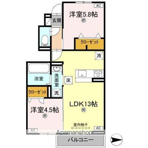 オリエンタルコート南田宮(2LDK/1階)の間取り写真