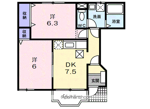 プレクール(2DK/1階)の間取り写真