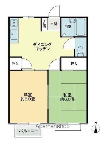 フォブール古高松(2DK/2階)の間取り写真