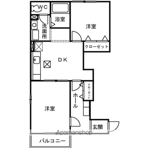 日の出 Ⅰ(2DK/1階)の間取り写真