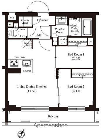 アーバンパーク方南町Ⅱ(2LDK/4階)の間取り写真