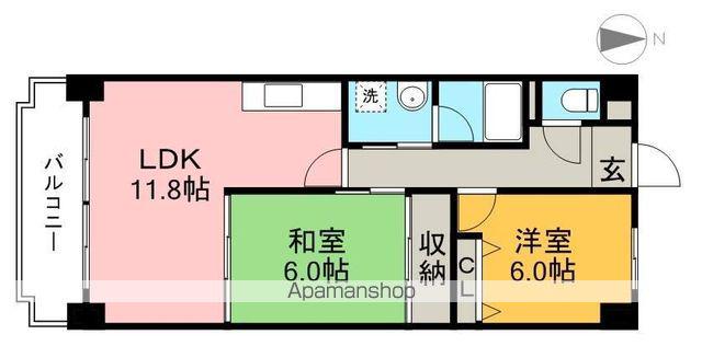 サンハイツ上町(2LDK/6階)の間取り写真