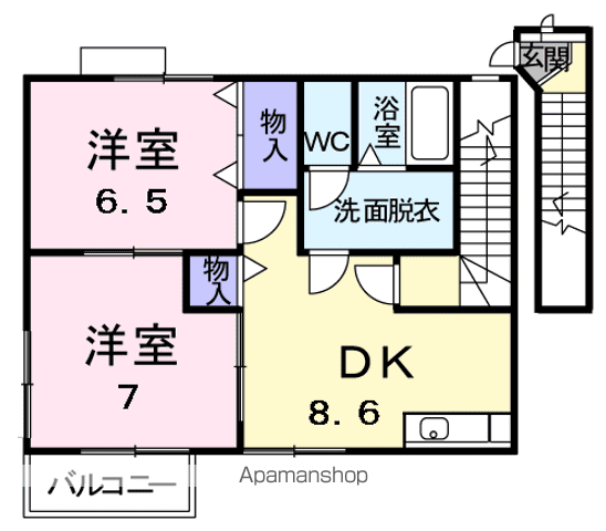 ハイムレーベンC(2DK/2階)の間取り写真
