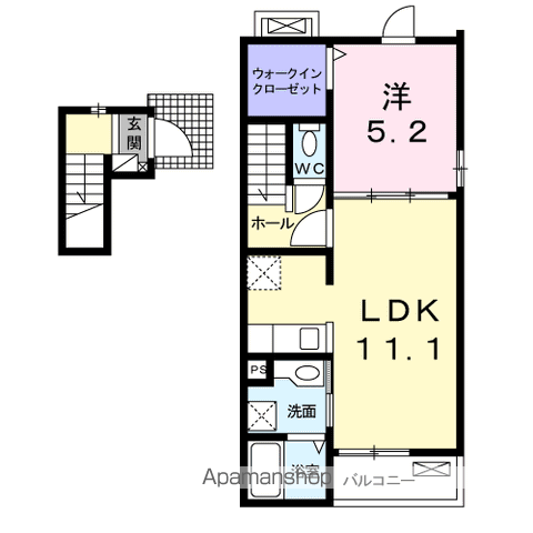 オウルガーデン(1LDK/2階)の間取り写真