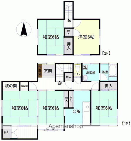 常磐線 いわき駅 バス乗車時間：24分 自由ケ丘東口バス停で下車 徒歩7分 2階建 築45年(5K)の間取り写真