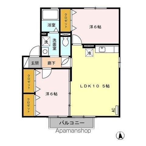 フローラルビレッジ5番館(2LDK/2階)の間取り写真