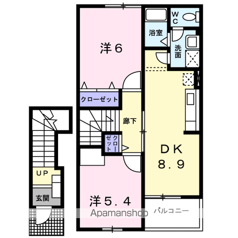 ビビエンダアリスB棟(2DK/2階)の間取り写真