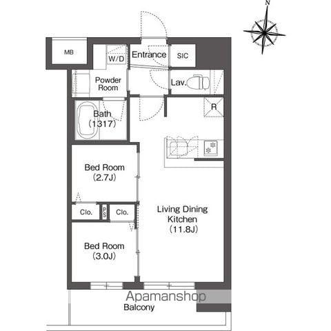 コンフォリア・リヴ新大阪西宮原ソルテラス(2LDK/4階)の間取り写真