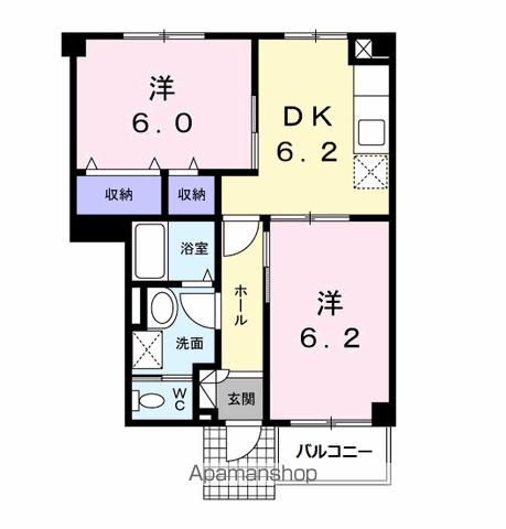 ニューシティ藤澤A棟(2DK/1階)の間取り写真