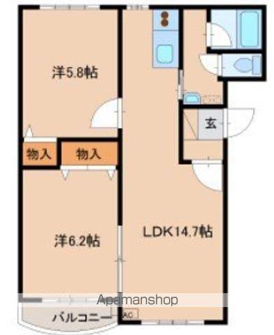 リップルFⅡ(2LDK/1階)の間取り写真