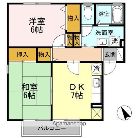 ハイカムール槙ノ原B棟(2DK/2階)の間取り写真