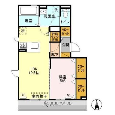 シャンブル・アンソレイエ(1LDK/2階)の間取り写真