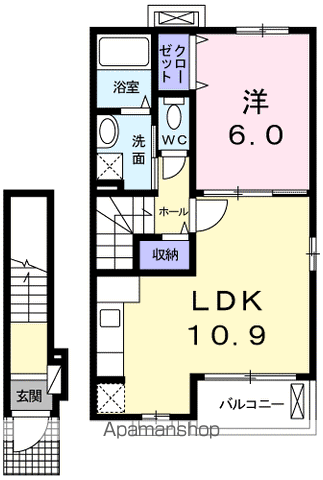 フラン・ミュール(1LDK/2階)の間取り写真