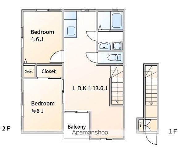 ウエルトセルカA棟(2LDK/2階)の間取り写真