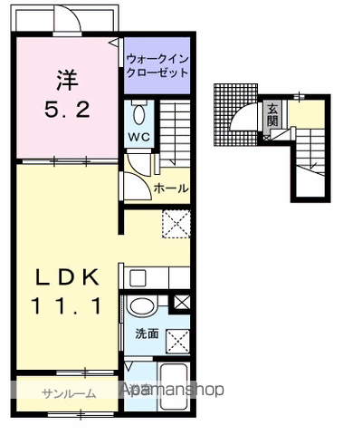 アマーレ スパーツィオ Ⅱ(1LDK/2階)の間取り写真