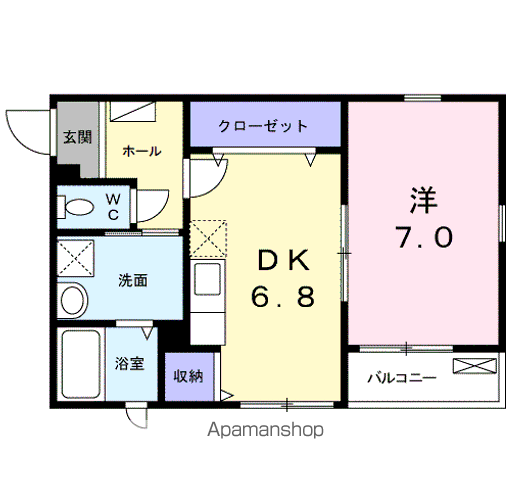 パインコート(1DK/2階)の間取り写真