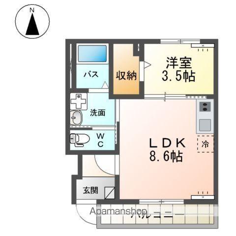 ロングパイン(1LDK/1階)の間取り写真