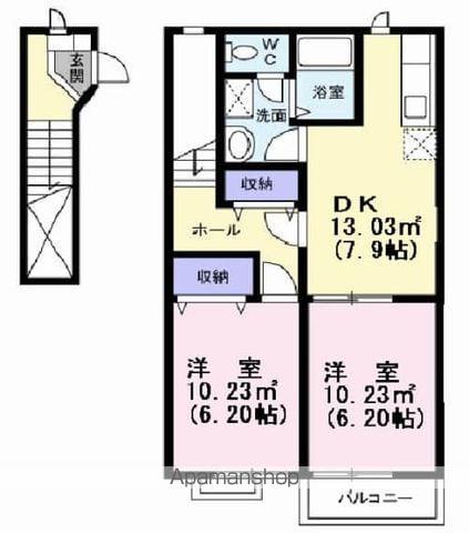 アンソレーユ大喜多Ⅰ(2DK/2階)の間取り写真
