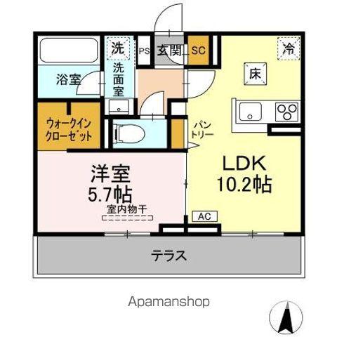 ヘシレ中御所(1LDK/1階)の間取り写真