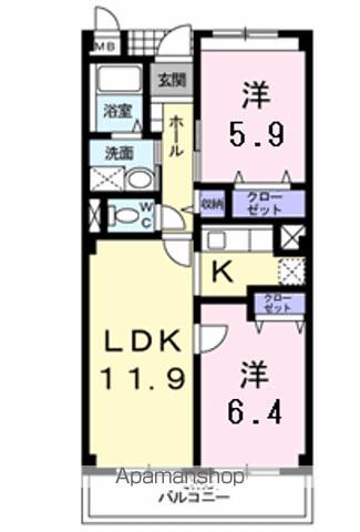 ロイヤルシティー泉南(2LDK/2階)の間取り写真
