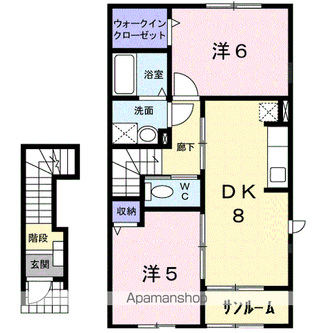 アムールⅡ(2DK/2階)の間取り写真