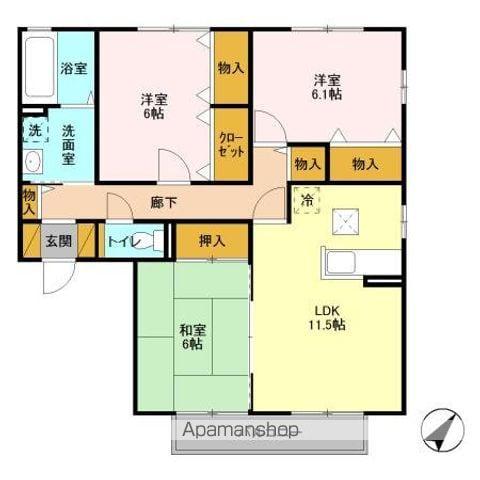 ローズガーデン・レジス ABCD(3LDK/2階)の間取り写真