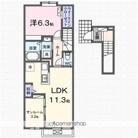 ラ ブリエ(1LDK/2階)の間取り写真