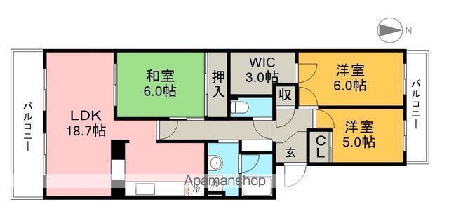 城山清涼ハイツ 3号棟(3LDK/1階)の間取り写真