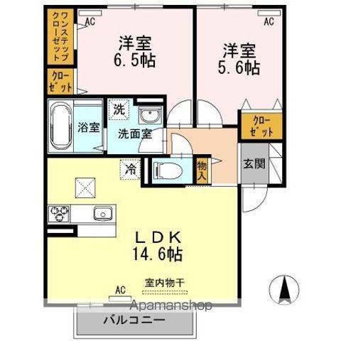 ウエスト コート A棟(2LDK/1階)の間取り写真