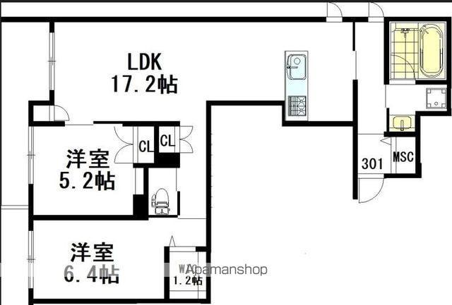 境南町3丁目ヘーベルメゾン(2LDK/3階)の間取り写真